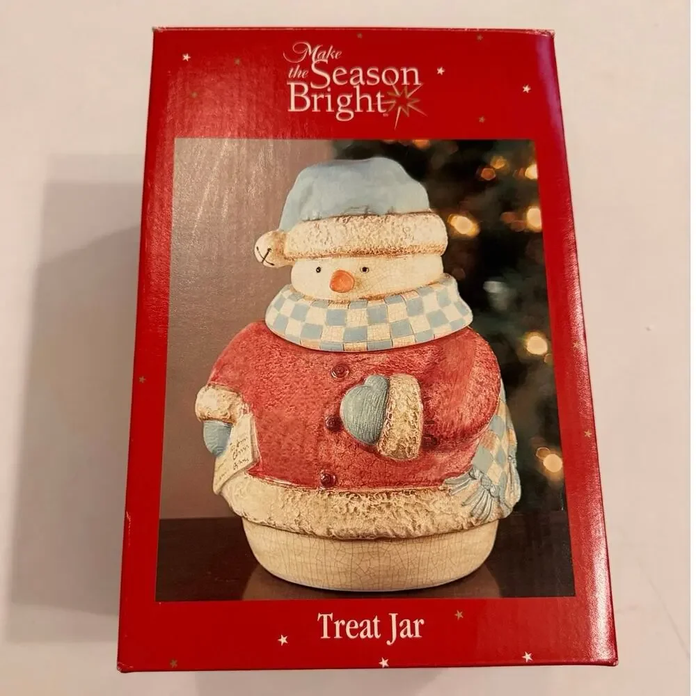 New in Box 00s Make the Season Bright Snowman Treat Jar 9x5.5